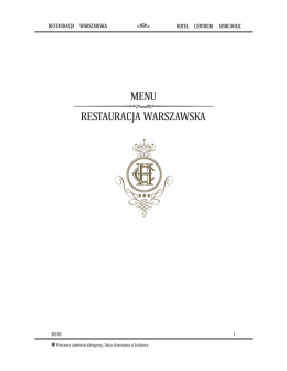 Menu Restauracji - hotel centrum sosnowiec