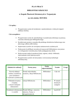 plan pracy biblioteki szkolnej na rok szkolny 2015/2016