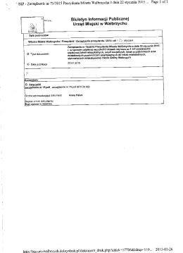 " -`BI_P - Zarządzenie nr 75/2015 Prezydenta Miasta Wałbrzycha `z