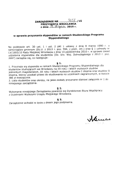 Zarządzenie Prezydenta nr 203715 z dnia 19 sierpnia 2015 r.