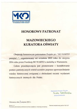 HONOROWY PATRONAT - Bo Warto Pamiętać