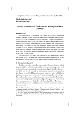 Quality Assurance of Food versus Limiting Food Loss and Waste