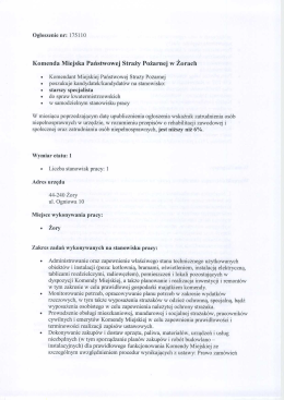 Ogłoszenie o naborze na stanowisko starszy specjalista ds