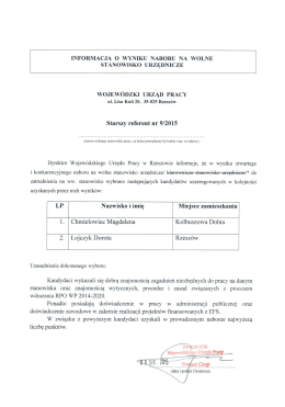 Wyniki naboru na stanowisko: Starszy referent
