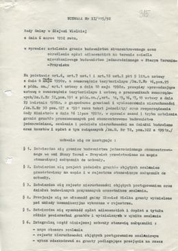 Uchwała Nr XI/115/92 w sprawie stalenia granic budownictwa