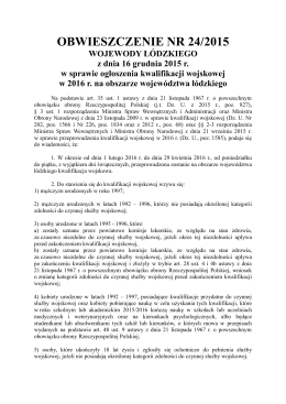Obwieszczenie Wojewody Łódzkiego w sprawie ogłoszenia