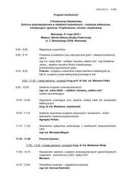 2015-05-11 17:00 Program konferencji* V Konferencja Szkoleniowa