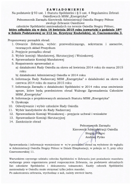Zawiadomienie o zwołaniu Zebrania Osiedlowego