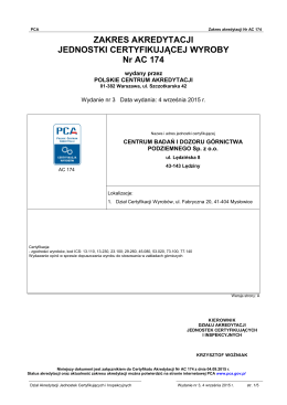Zakres akredytacji Jednostki Certyfikującej Wyroby nr AC 174