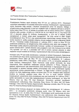 List Prezesa Zarządu do Akcjonariuszy
