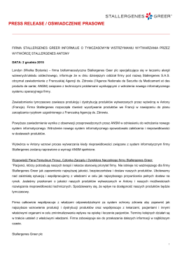 PRESS RELEASE / OŚWIADCZENIE PRASOWE