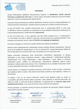 Komunikat Zarządu ŚSM z dnia 13 marca 2015 r.