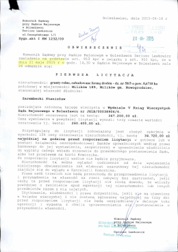 w załączeniu obwieszczenie o licytacji.