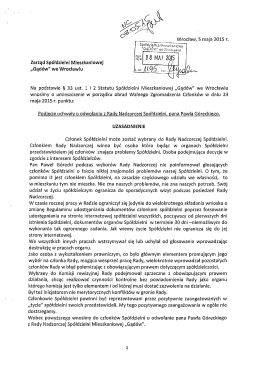 Wniosek o odwołanie członka Rady Nadzorczej.