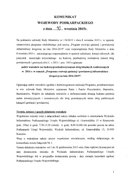 Komunikat Wojewody dot. naboru wniosków o dofinansowanie
