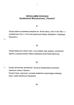 REGULAMIN ZARZĄDU Spółdzielnia Mieszkaniowa „Pienista”