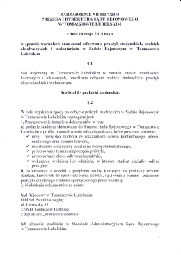 Zarządzenie nr 011/7/2015 Prezesa i Dyrektora Sądu Rejonowego