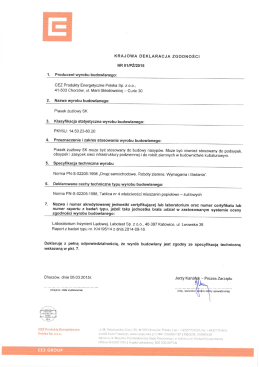 Piasek Żużlowy SK - Krajowa Deklaracja Zgodności