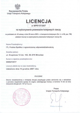 Licencja na wykonywanie przewoz&oacute;w kolejowych