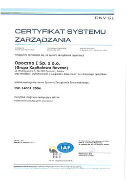 Certyfikat ISO 14001:2004 Pobierz plik