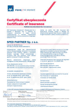 Certyfikat ubezpieczenia