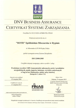 CERTYFIKAT SYSTEMU ZARZĄDZANIA