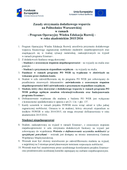 Zasady otrzymania dodatkowego wsparcia w ramach PO WER 2015