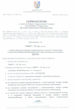 Zaświadczenie Urząd Marszałkowski Województwa Podkarpackiego.
