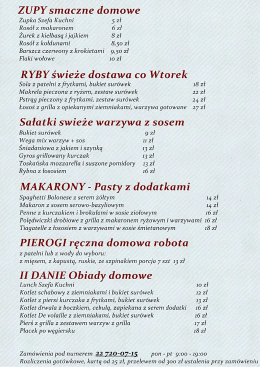 Ulotka Menu - dania cateringowe MENU Cateringowe