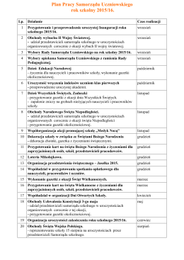 Plan Pracy Samorządu Uczniowskiego rok szkolny 2015/16.