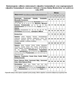 Harmonogram odbioru zmieszanych odpadów komunalnych oraz