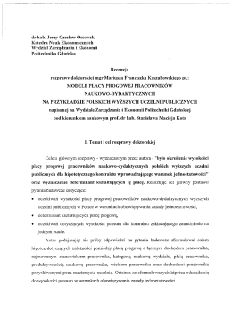 Recenzja dr hab. Jerzy Ossowski - Wydział Zarządzania i Ekonomii