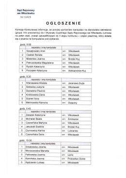 Informacje o wynikach I etapu konkursu na stanowisko stażysty do I