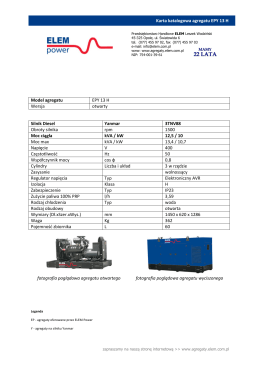 Karta katalogowa agregatu EPY 13 H Silnik Diesel Yanmar