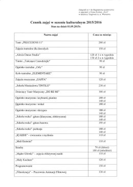 Cennik zajęć w sezonie kulturalnym 2015/2016