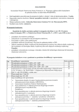 OGŁOSZENIE Komendant Miej ski Państwowej Straży Pożarnej m