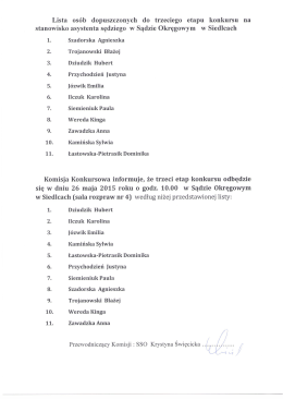 Lista osób dopuszczonych do trzeciego etapu konkursu na