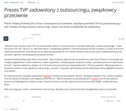 Prezes TVP zadowolony z outsourcingu, związkowcy -