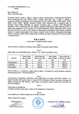 Odluka o cijeni gasa - Visoko Eko Energija