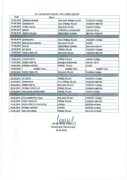 Page 1 .Ü, KOZAN MYO MAYIS 2016 YEMEKLİSTESİ Tarih Menü