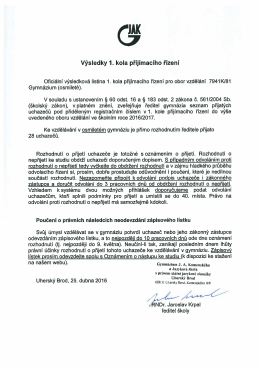 Oznámení o přijímacím řízení k osmiletému studiu