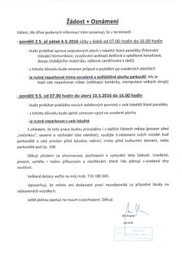 Page 1 Zádost + Oznámení Vážení, dle dříve podaných informací