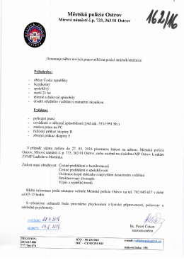162/16 - MP oznamuje n&aacute;bor nov&yacute;ch pracovn&iacute;ků na pozici