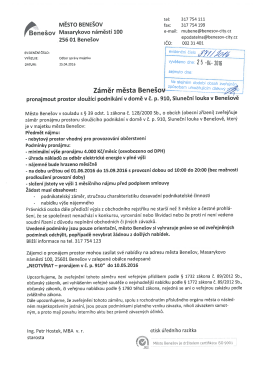 Záměr města Benešovpronajmout prostor sloužící podnikání v domě