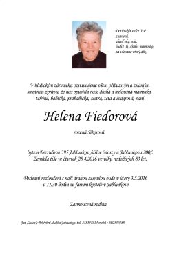 Helena Fiedorová - Jan Sadový,Pohřební služba, Jablunkov