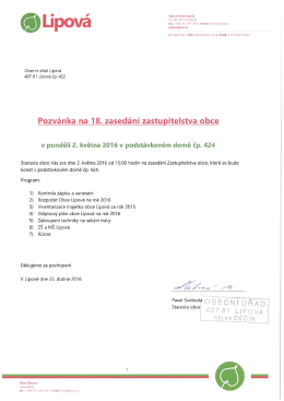 Pozvánka na 18. zasedání Zastupitelstva obce