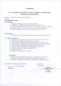 Usnesen&iacute; ZO č.17 ze dne 26.4.2016