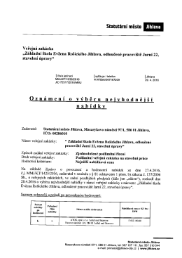 Oznámení o výběru nejvhodnější nabídky