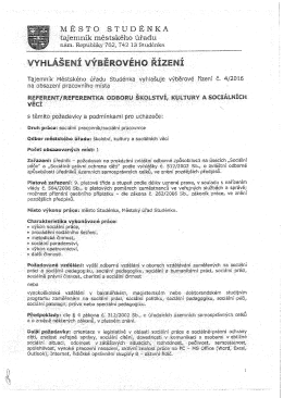 Vyhl&aacute;&scaron;en&iacute; v&yacute;běrov&eacute;ho ř&iacute;zen&iacute; č. 4/2016 na m&iacute;sto