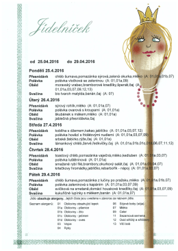 J&iacute;deln&iacute;ček na 25.4.-29.4.2016